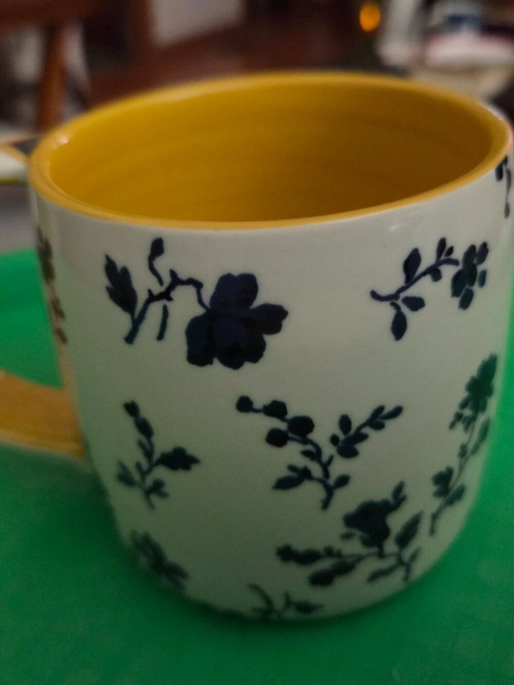 anthropologie Loren mug navy and yellow floral  neutral